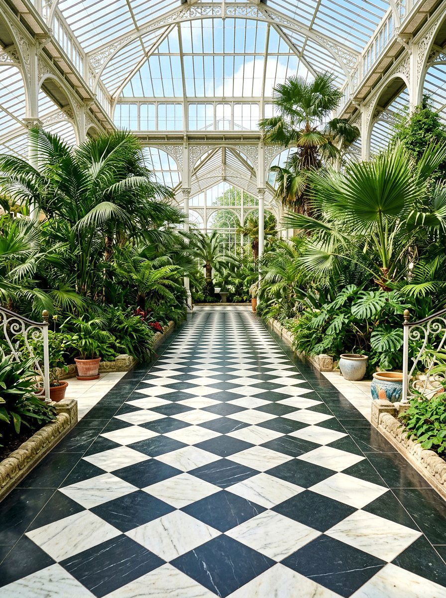 Greenhouse Checkerboard Floor - 30 greenhouse decorative ideas