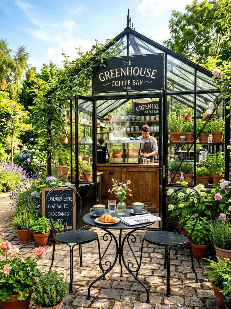 Greenhouse Coffee Bar - 30 greenhouse corner ideas