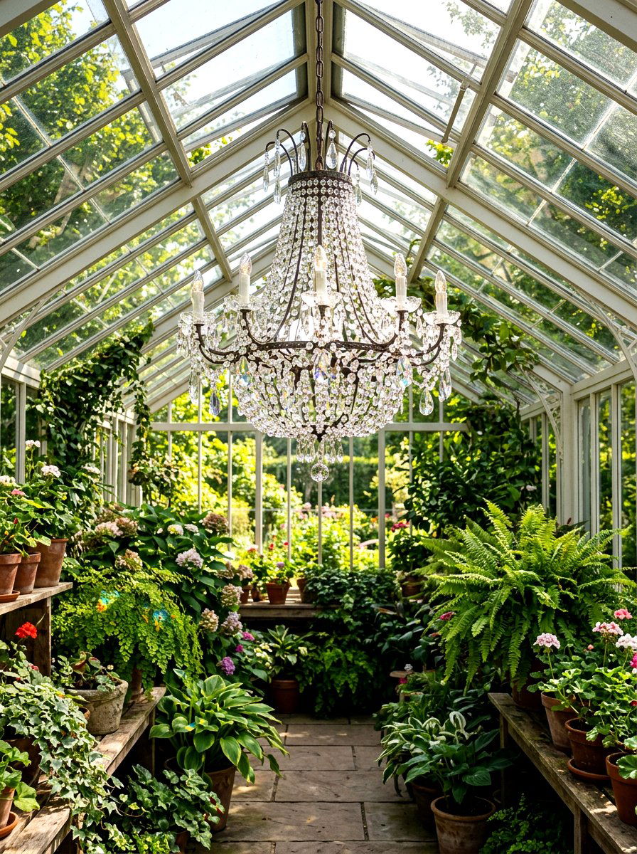 Greenhouse Crystal Chandelier - 30 greenhouse decorative ideas