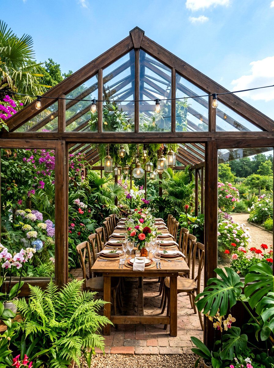 Greenhouse Dining Room Table - 30 garden party table ideas