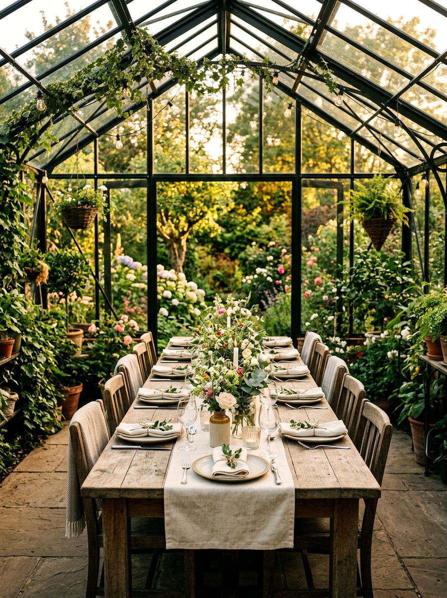 Greenhouse Dining Table - 30 greenhouse decorative ideas