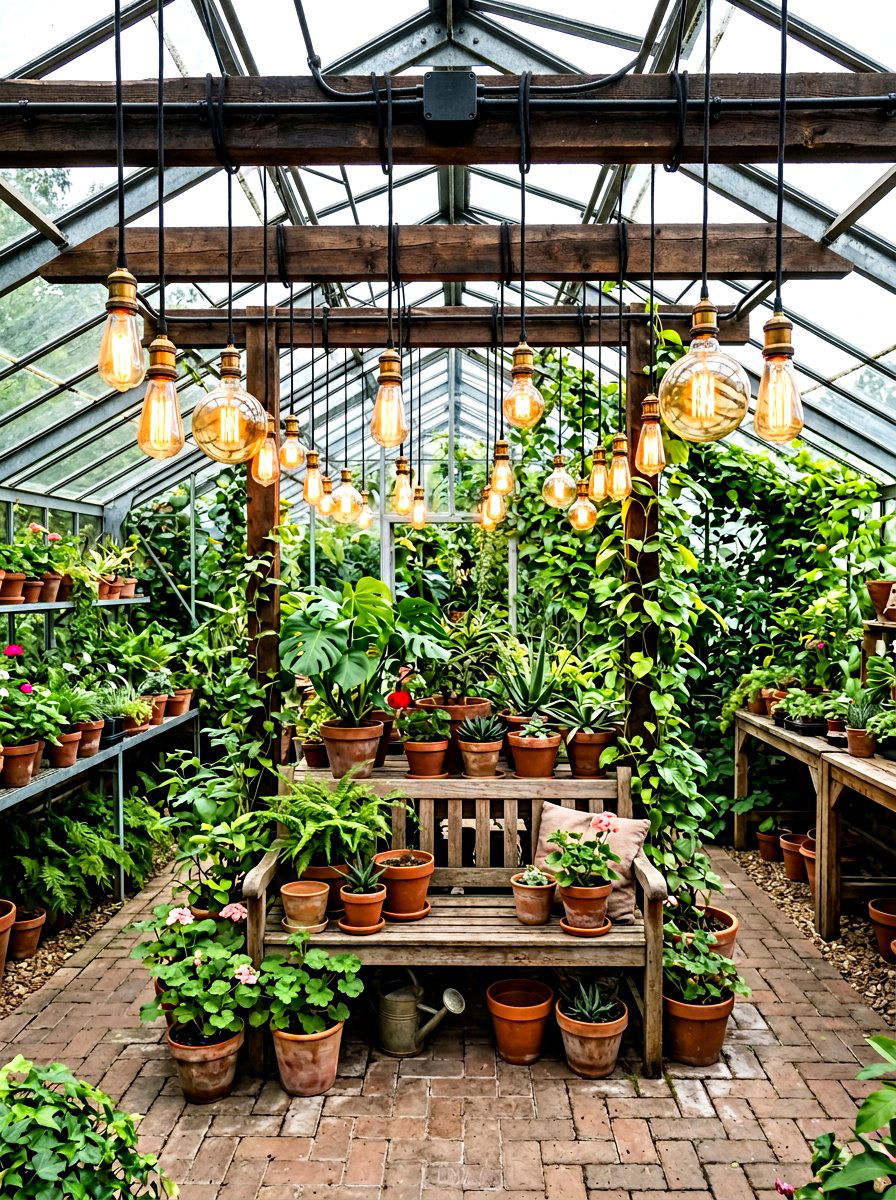 Greenhouse Edison bulbs - 30 greenhouse lighting ideas