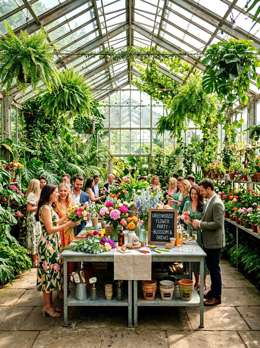Greenhouse Flower Party - 30 flower arranging party ideas