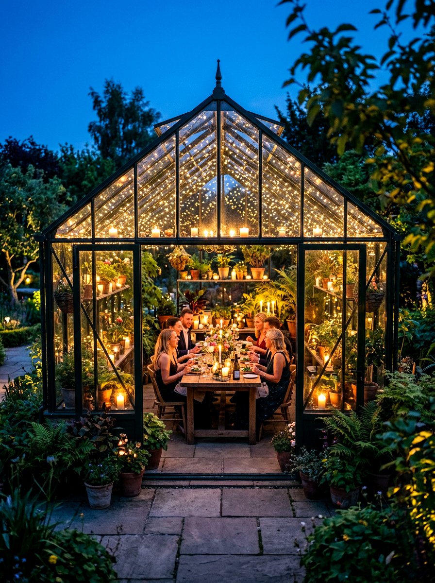 Greenhouse Glass House Dinner - 30 candlelit garden dinner ideas