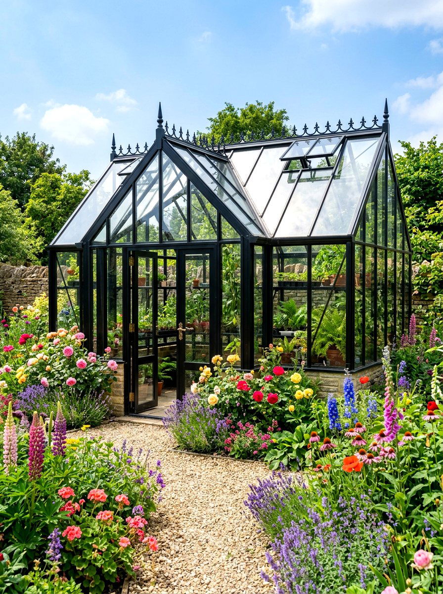 Greenhouse Glass Structure - 30 modern cottage garden ideas