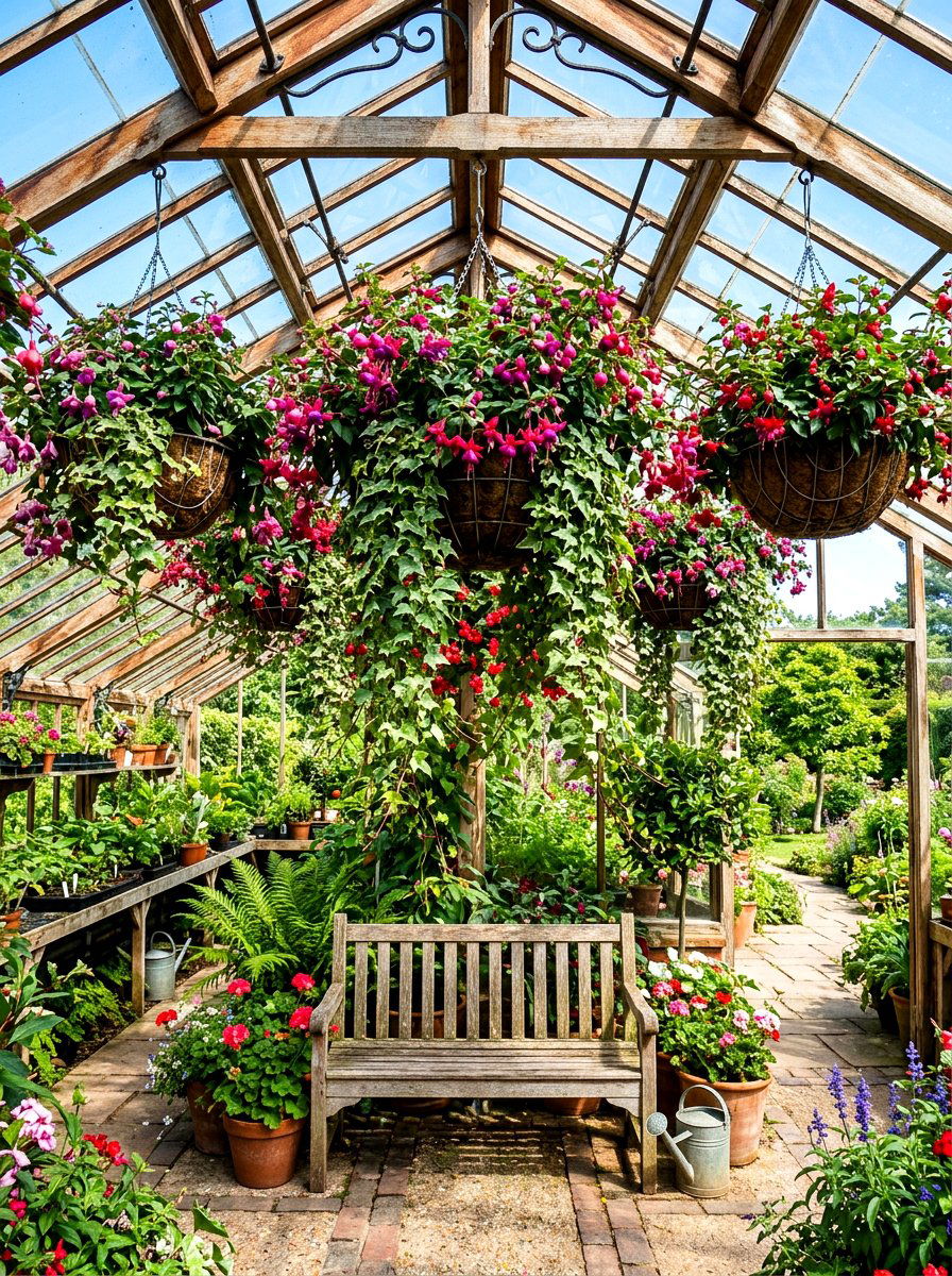 Greenhouse Hanging Baskets - 30 greenhouse corner ideas