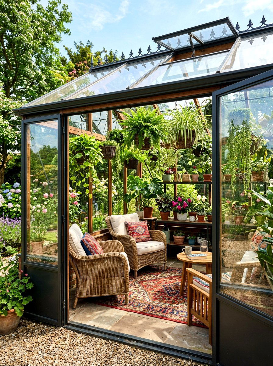Greenhouse Lounge Space - 30 backyard lounge zone ideas