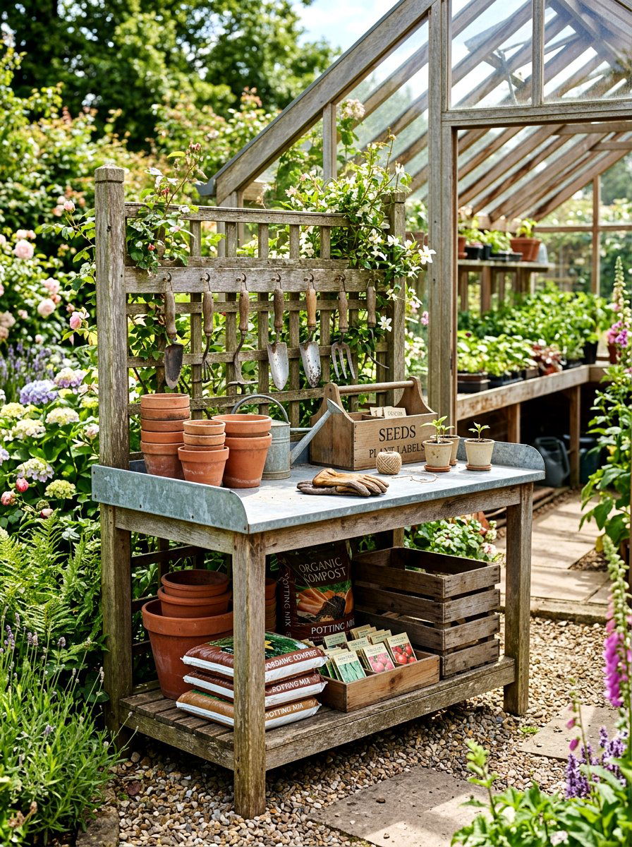 Greenhouse Potting Bench - 30 greenhouse decorative ideas