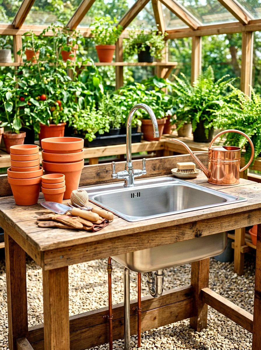 Greenhouse Potting Sink - 30 greenhouse watering ideas