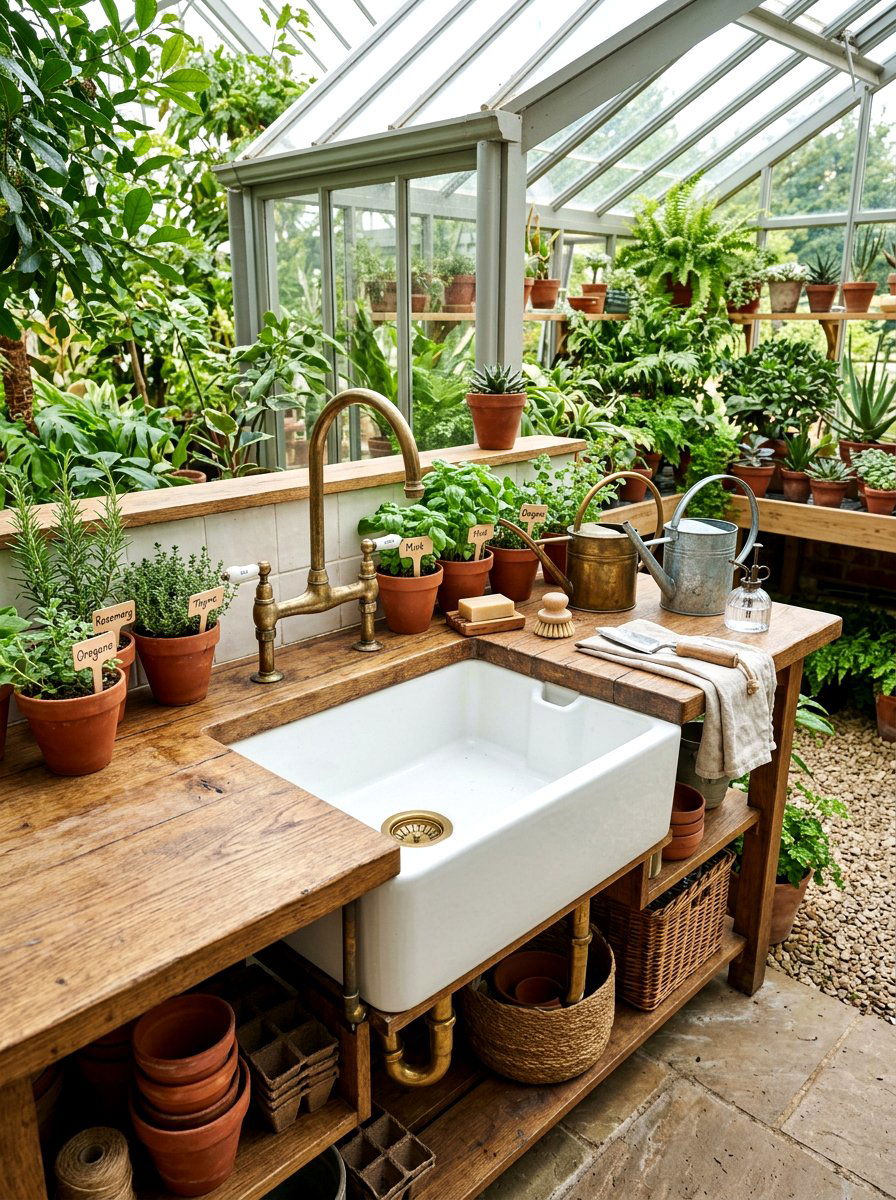 Greenhouse Sink Station - 30 greenhouse potting area ideas