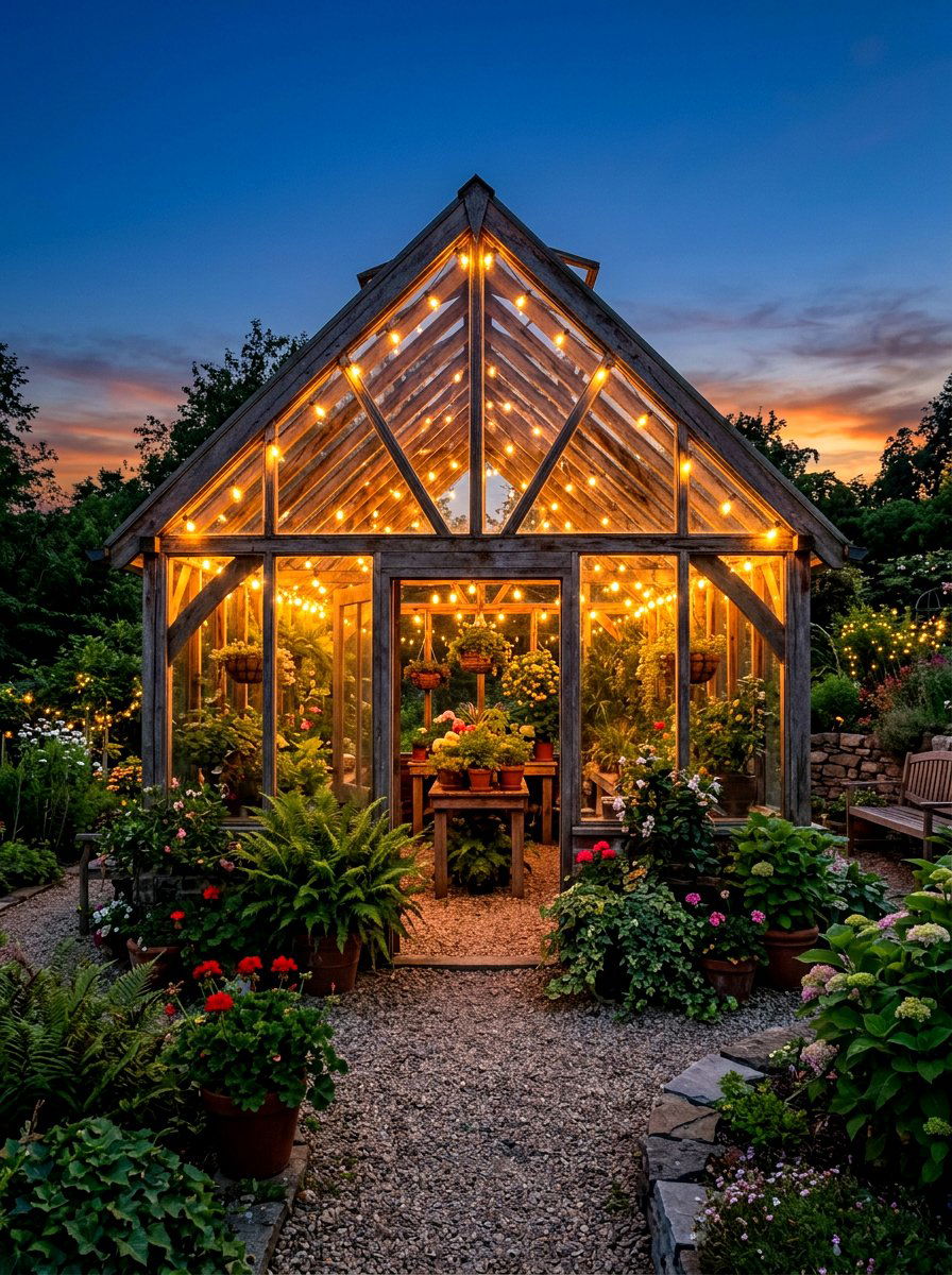 Greenhouse String Lights - 30 greenhouse decorative ideas