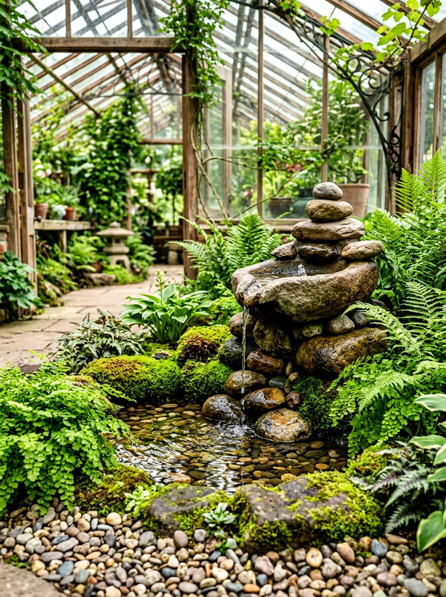 Greenhouse Water Feature - 30 greenhouse corner ideas