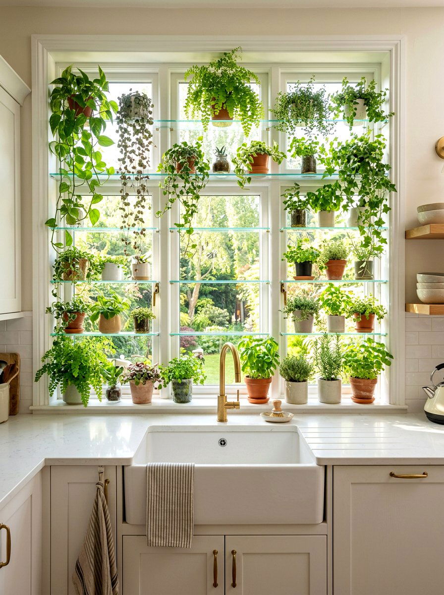 Greenhouse Window Garden - 30 coffeehouse kitchen decor ideas