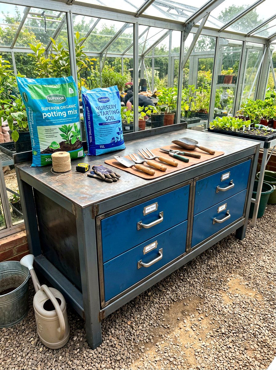 Greenhouse Workbench - 30 greenhouse shelving layout ideas