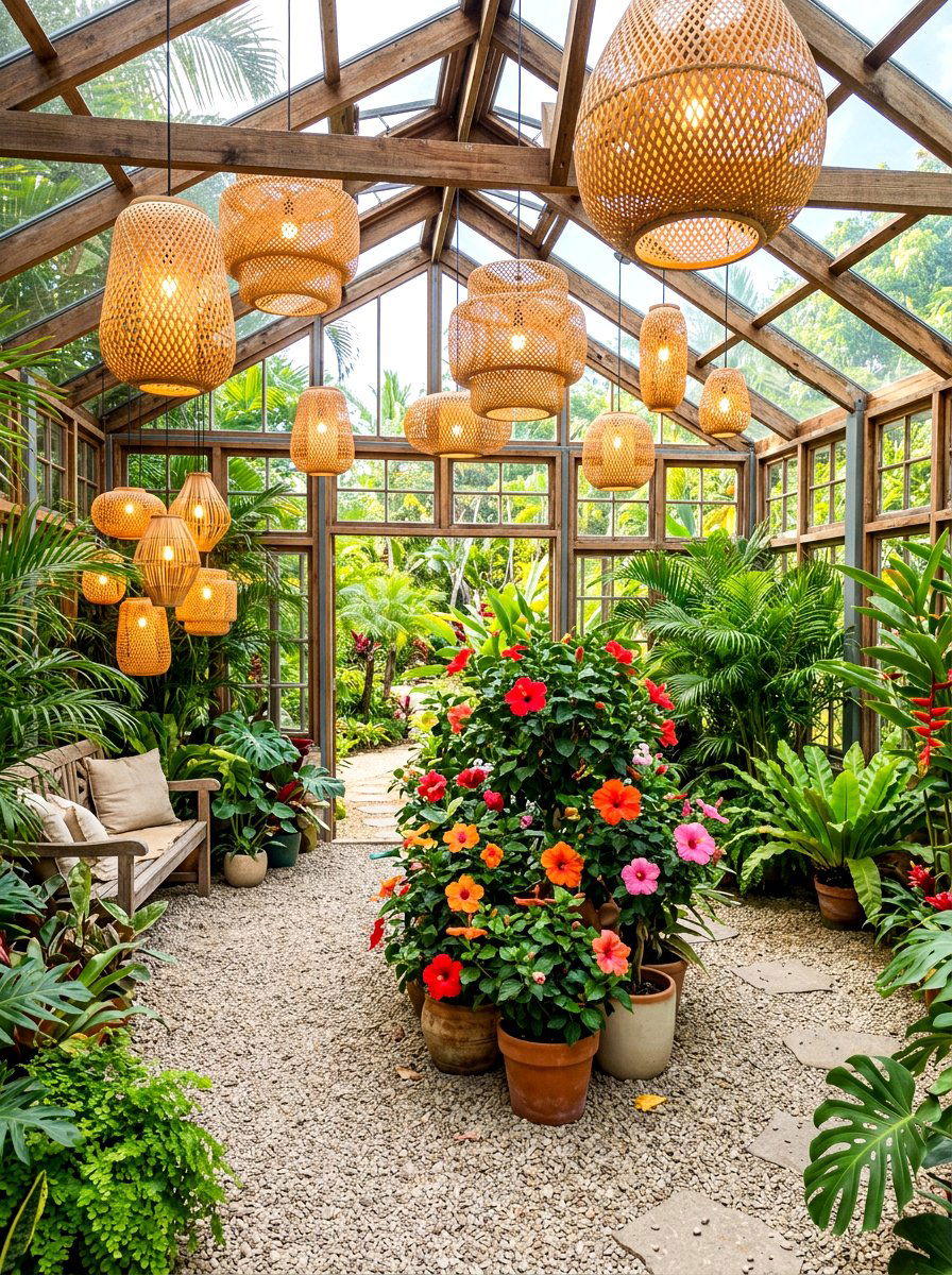 Greenhouse bamboo lanterns - 30 greenhouse lighting ideas