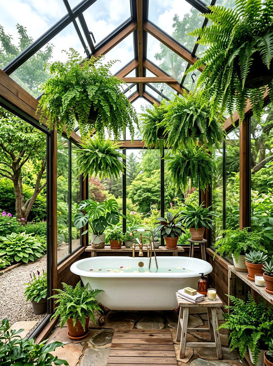Greenhouse bathtub setup - 30 outdoor bath ideas