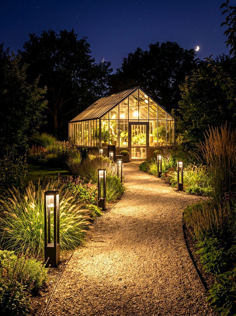 Greenhouse bollard lights - 30 greenhouse lighting ideas