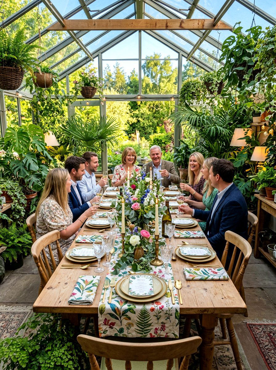 Greenhouse botanical dinner space - 30 anniversary dinner at home ideas