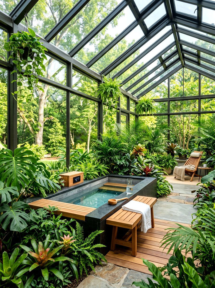 Greenhouse cold plunge sanctuary - 30 cold plunge bath ideas