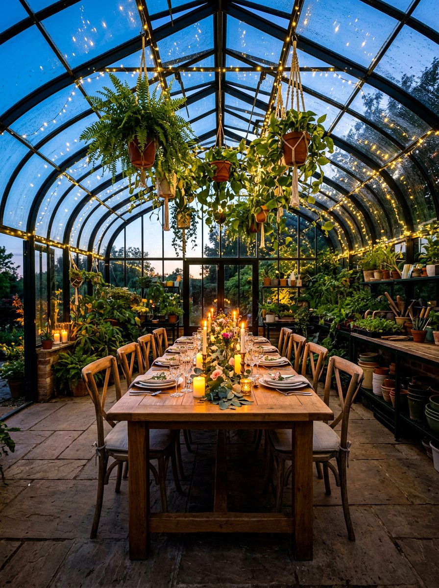 Greenhouse dining room setup - 30 starlit patio hosting ideas