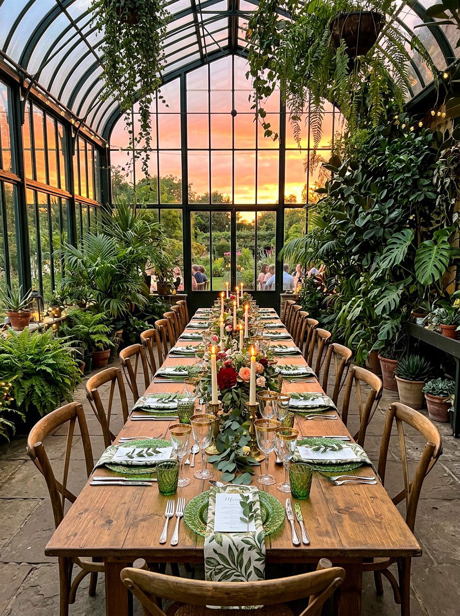 Greenhouse dinner table setup - 30 sunset dinner table ideas