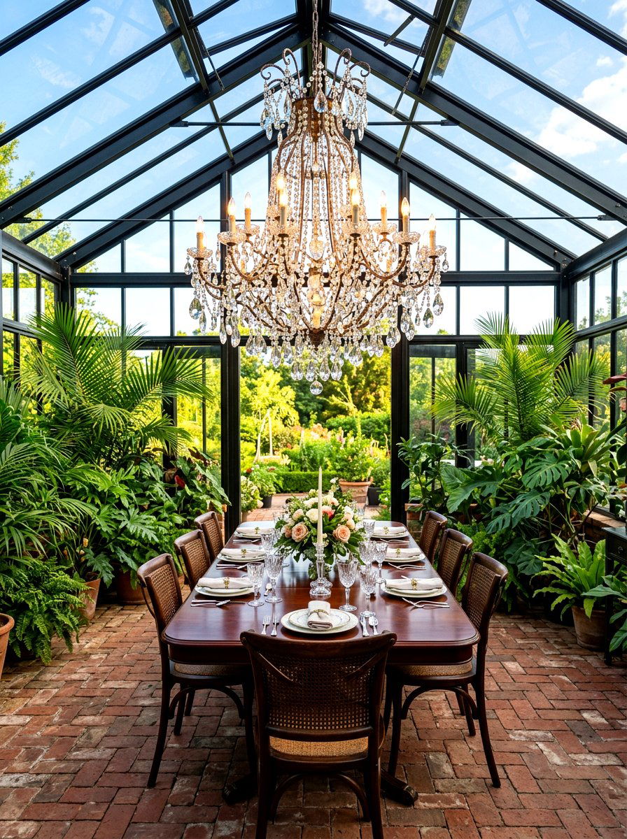 Greenhouse glass chandelier - 30 greenhouse lighting ideas
