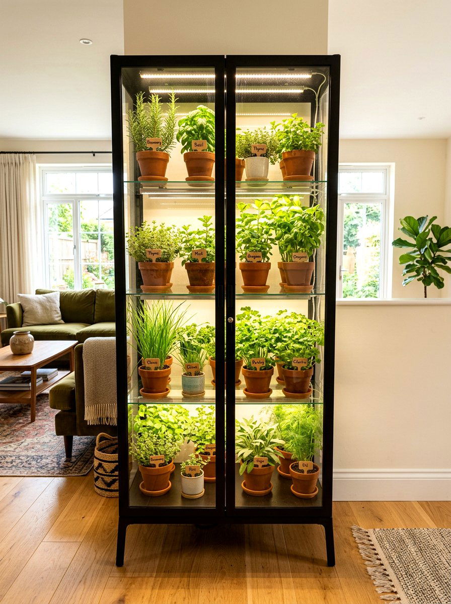 Greenhouse herb garden cabinet - 30 apartment herb garden ideas