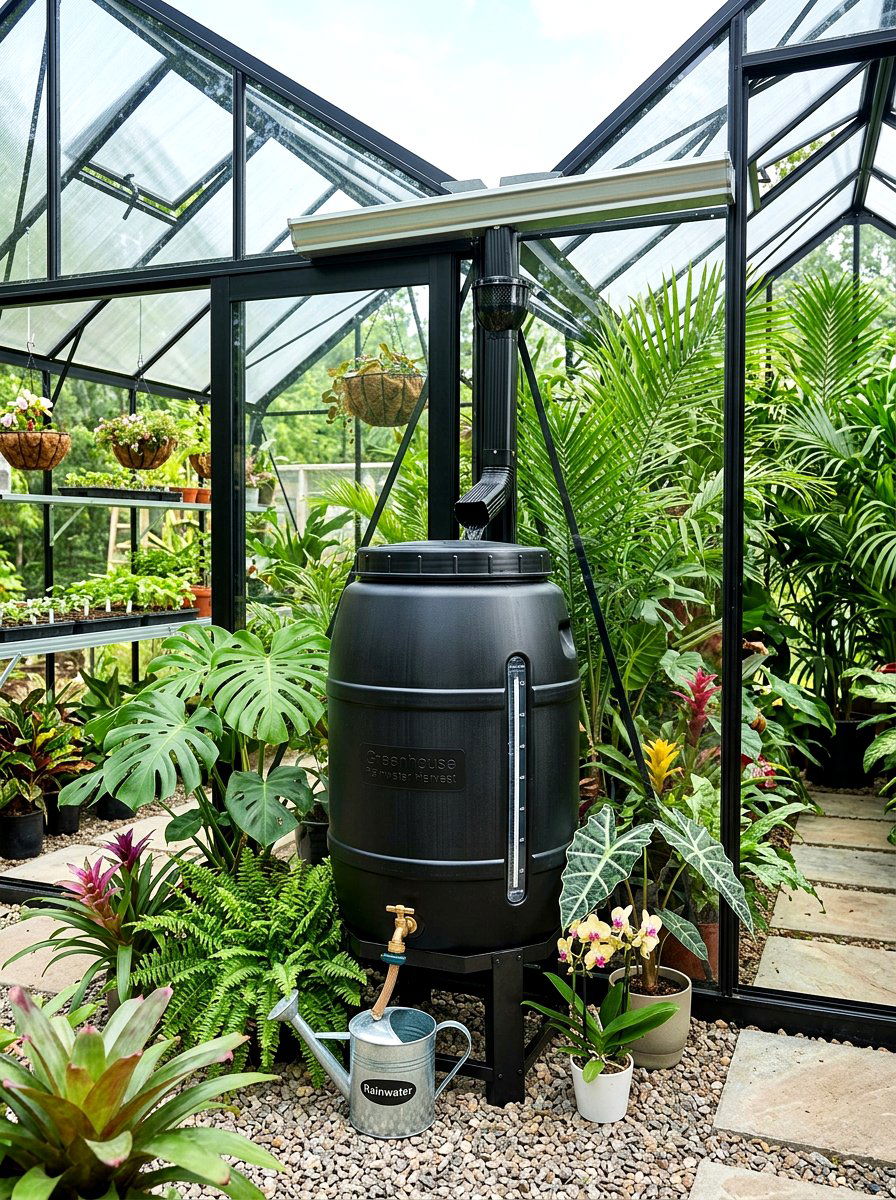 Greenhouse integrated rain barrel - 30 rain barrel ideas