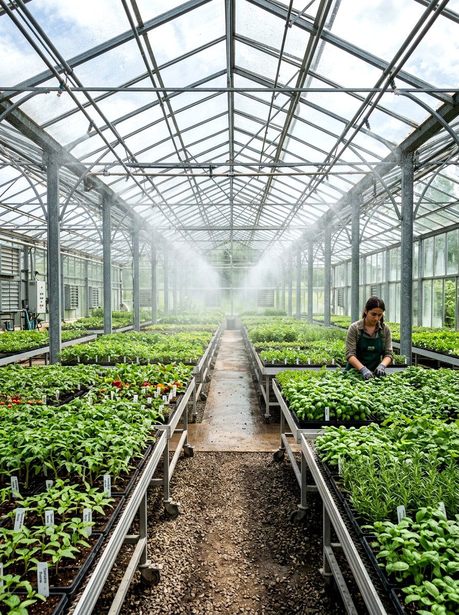 Greenhouse misting system - 30 vegetable garden watering ideas