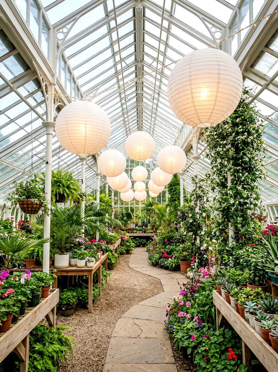 Greenhouse paper lanterns - 30 greenhouse lighting ideas