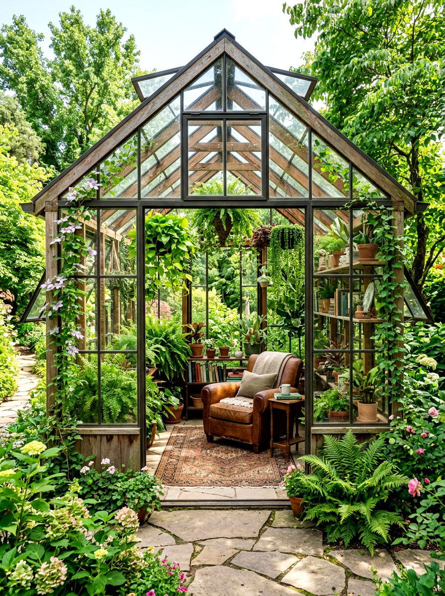 Greenhouse reading room - 30 outdoor reading garden ideas