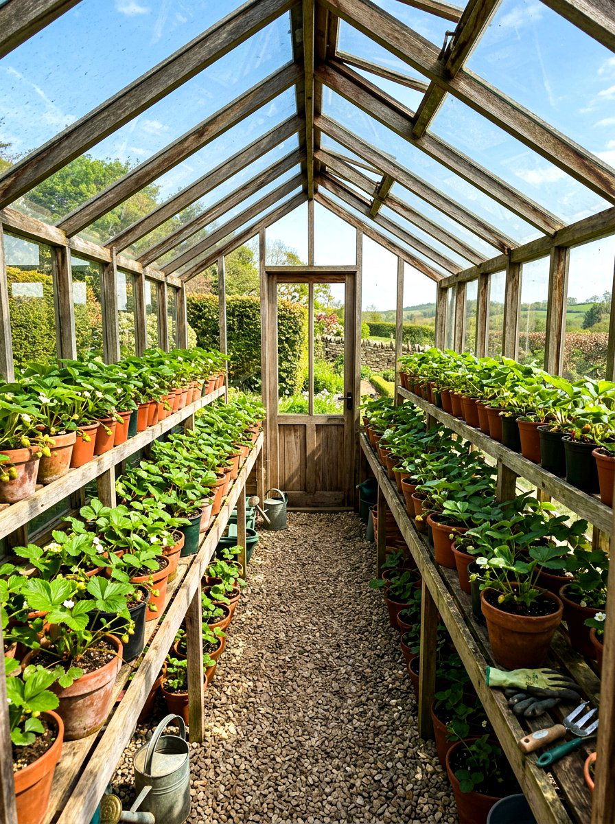 Greenhouse strawberry shelving - 30 strawberry planter ideas