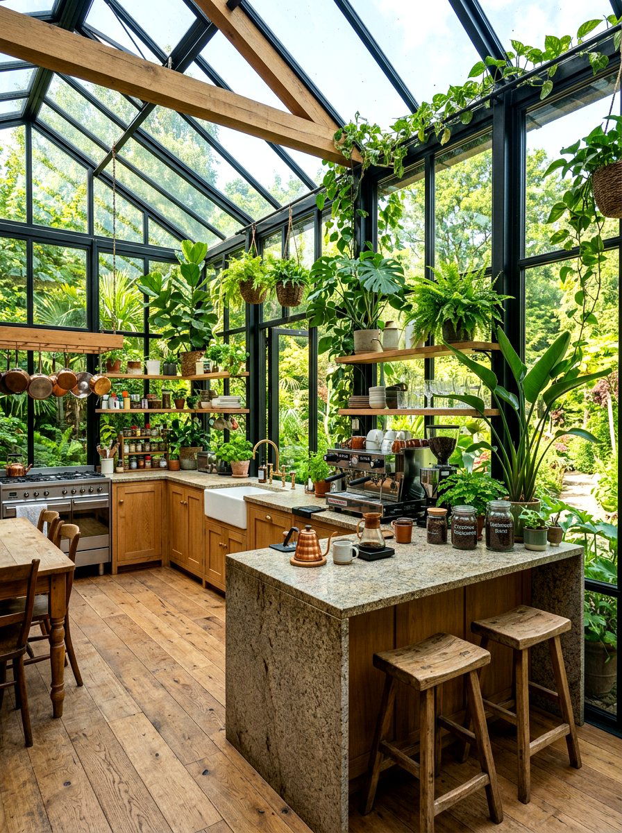 Greenhouse style kitchen - 30 home cafe kitchen ideas