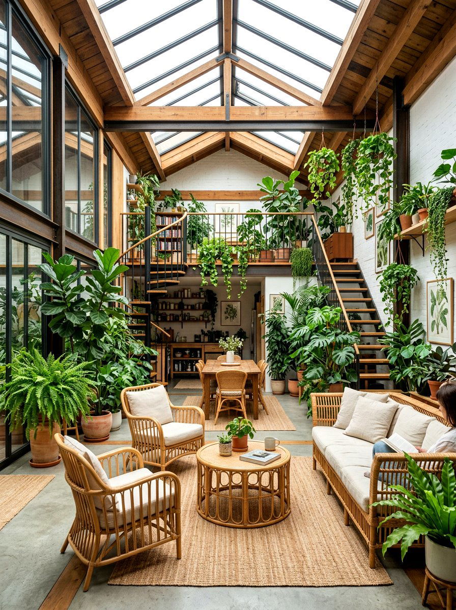 Greenhouse style loft apartment - 30 loft living room ideas