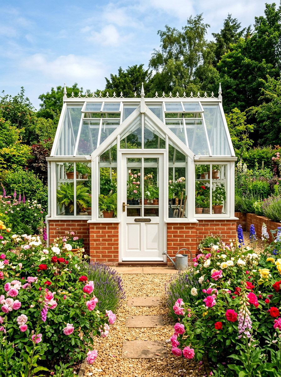 Greenhouse with brick foundation - 30 backyard greenhouse ideas
