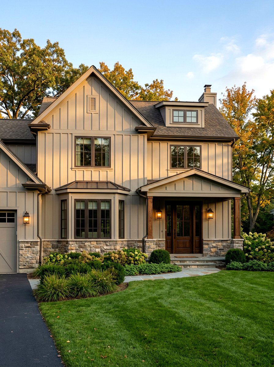 Greige Board And Batten House - 30 board and batten exterior ideas