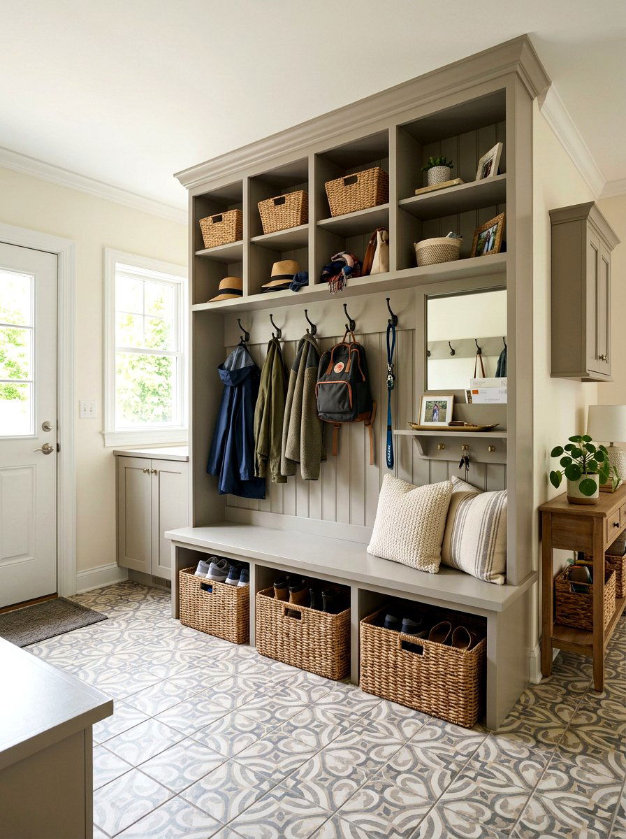 Greige Mudroom - 30 greige room ideas
