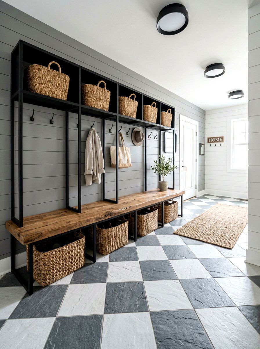 Grey And White Slate Floor - 30 checkerboard floor ideas