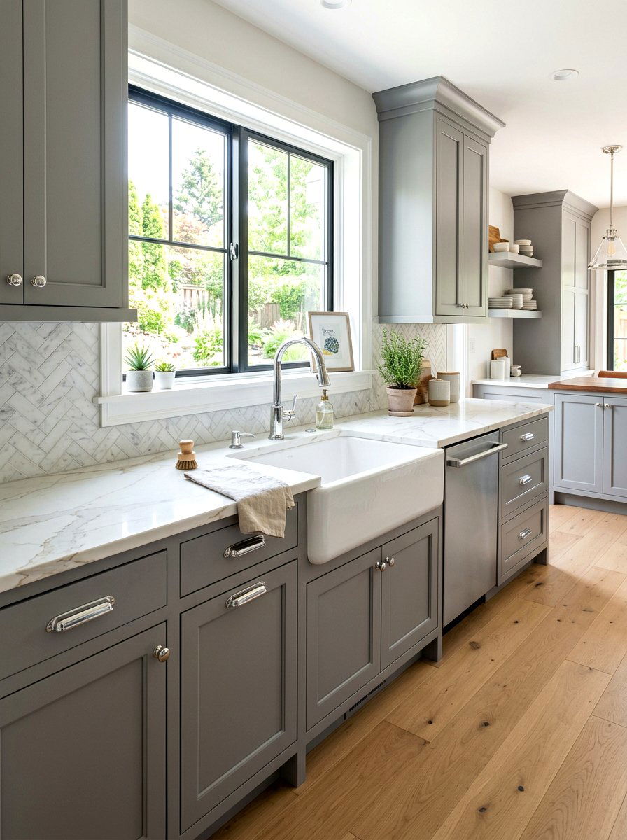 Grey Cabinetry Farmhouse Sink - 30 apron sink kitchen ideas