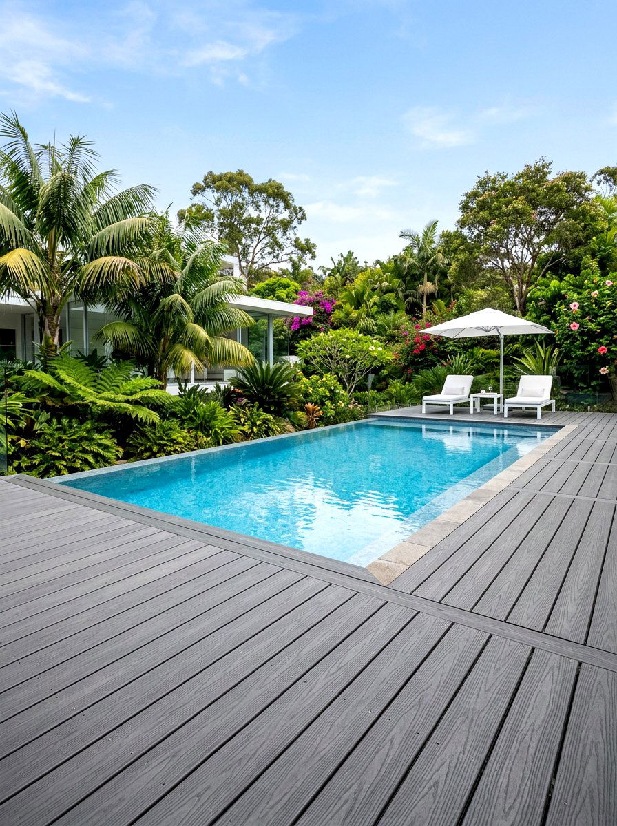 Grey Composite Pool Deck - 30 pool deck ideas