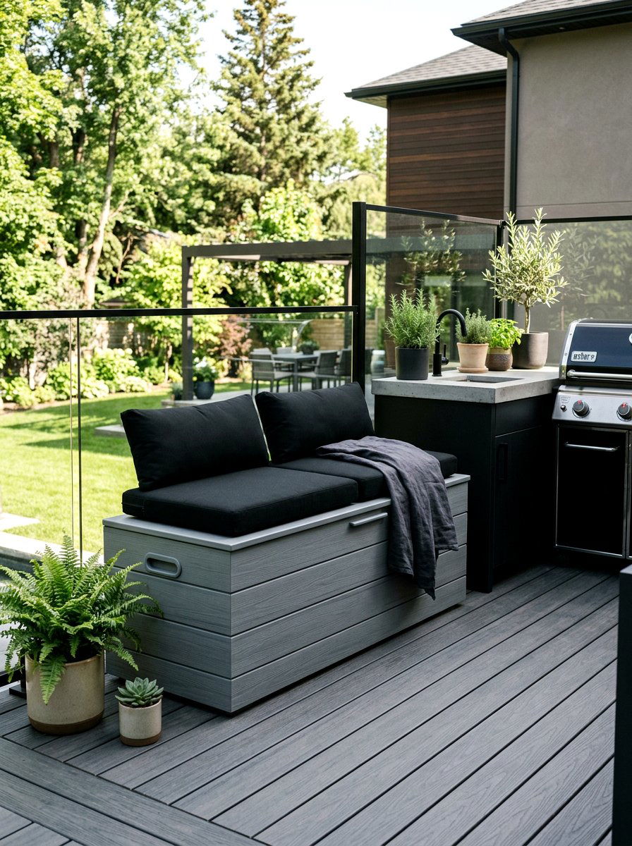 Grey Composite Storage Bench - 30 outdoor storage bench ideas