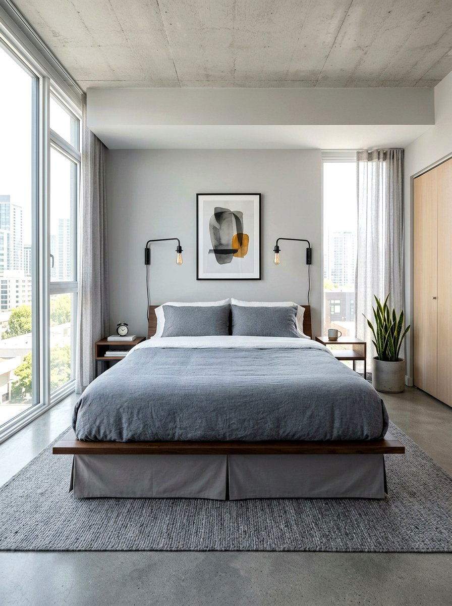 Grey Cotton Flat Panel Bed Skirt - 30 tailored bed skirt ideas