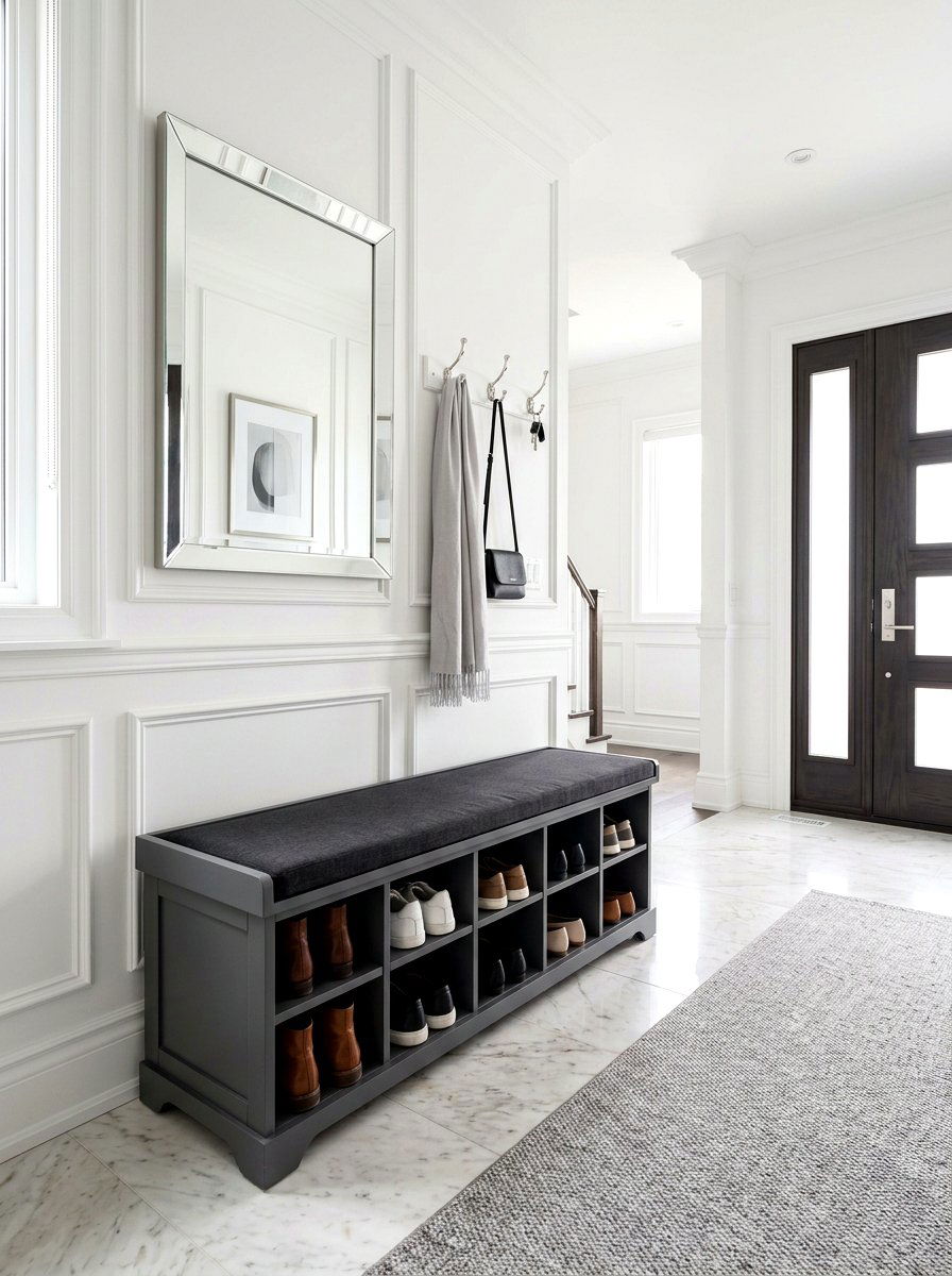 Grey Entryway Bench With Shoe Slots - 30 shoe cubby bench ideas