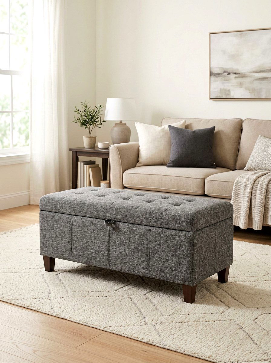 Grey Fabric Storage Ottoman - 30 hidden ottoman storage ideas