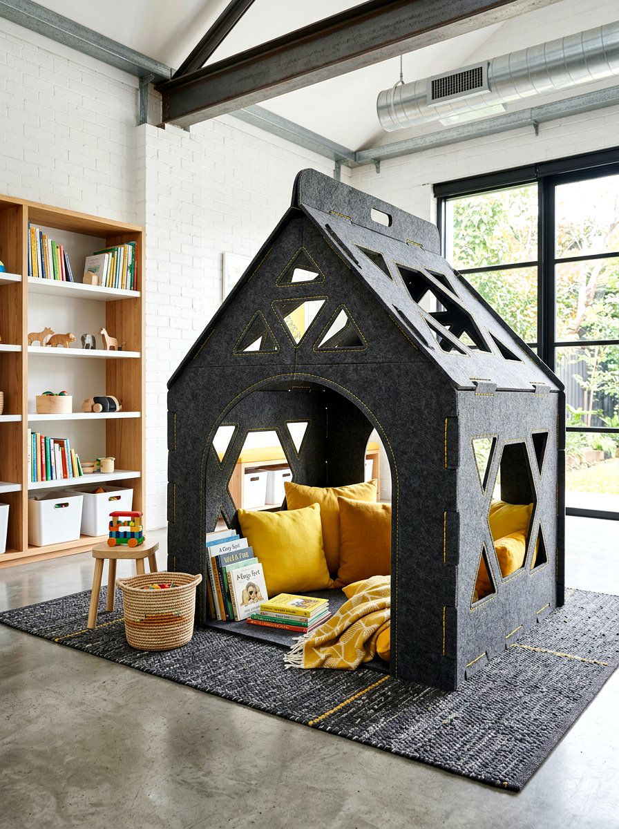 Grey Felt Reading Fort - 30 kids tent reading nook ideas