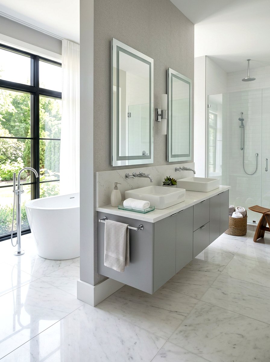 Grey Floating Vanity Master Suite - 30 floating vanity ideas