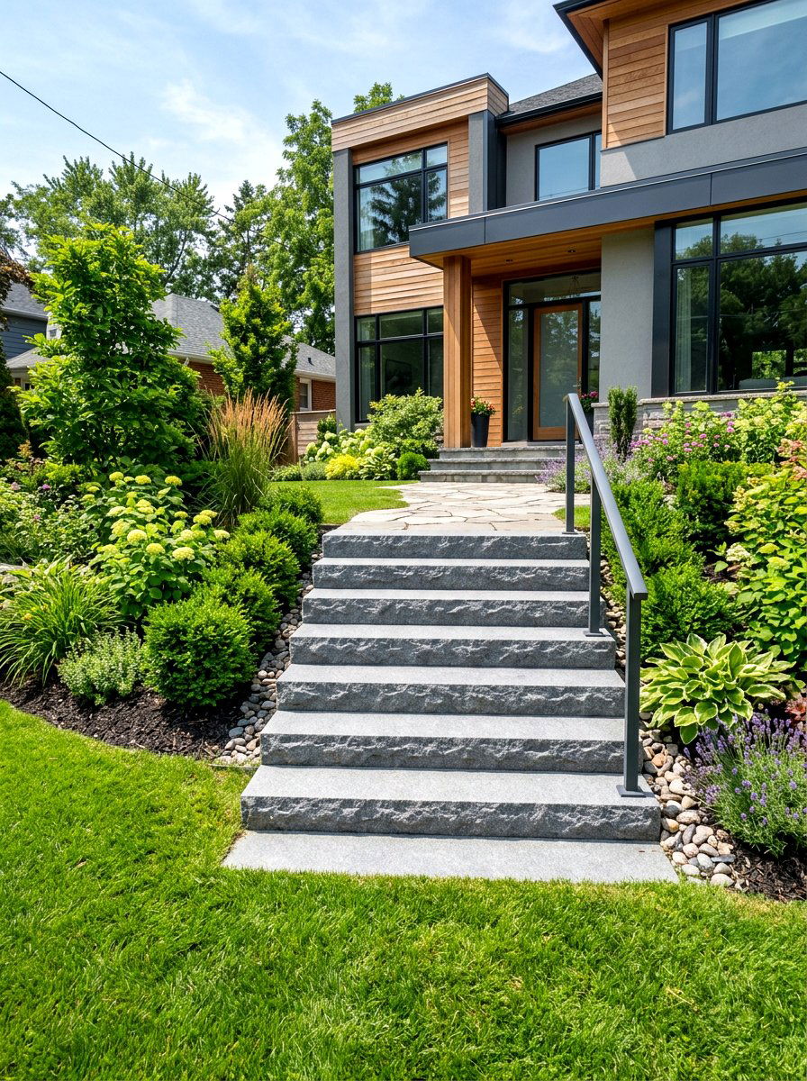 Grey Granite Steps - 30 stone front steps ideas