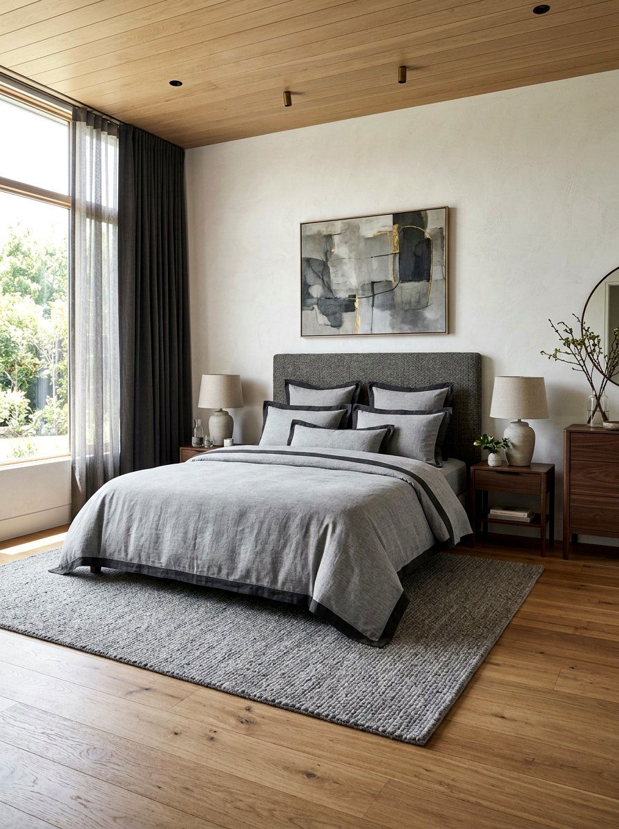 Grey Linen Contrast Trim - 30 contrast trim bedding bedroom ideas