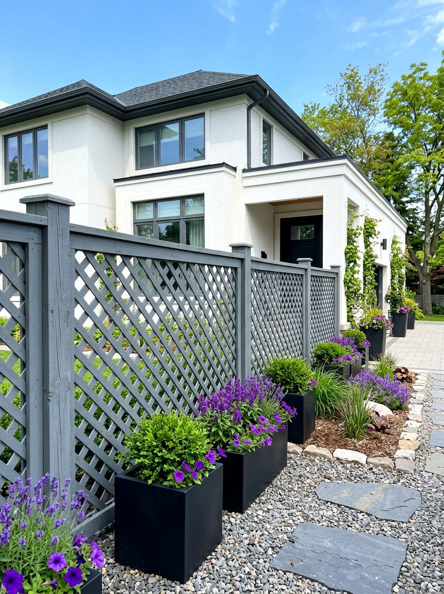 Grey Painted Lattice Fence - 30 lattice fence ideas