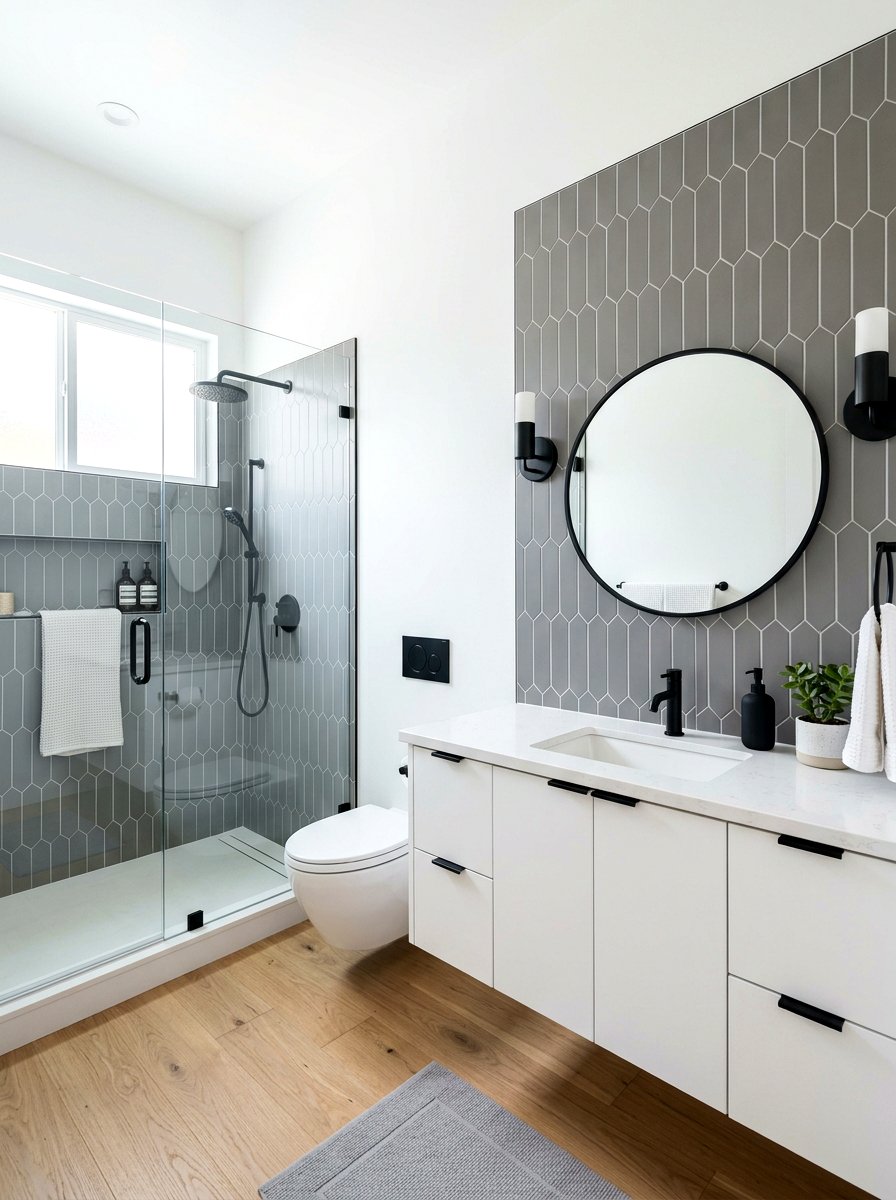 Grey Picket Tile Wall - 30 bathroom accent tile ideas
